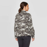Knox Rose Women's Camo Print Long Sleeve Button Down Peplum Jacket