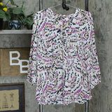 JM Collection 3/4-Sleeve Printed Pleat Back Blouse Pink Dahlia XXL