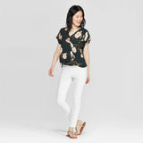 A New Day Women's Short Sleeve V-Neck Knit and Woven Top Blouse