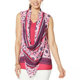 DG2 by Diane Gilman Colorblock Print and Solid Tank Top with Scarf Berry Plus 2X