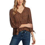 Cece Women's Leopard Print Tie Sleeve Blouse
