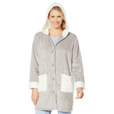 Soft & Cozy Women's Plus Size Hooded Button Front Robe With Pockets