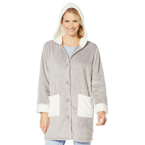 Soft & Cozy Women's Plus Size Hooded Button Front Robe With Pockets