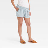 Isabel Maternity Tie-Front Pull-On Maternity Shorts Blue White Striped L