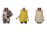 DG2 by Diane Gilman Women's Printed Ruffle Convertible Poncho Blouse