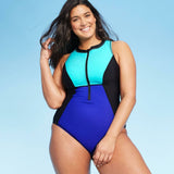 Aqua Green Women's Zip Up One Piece Swimsuit