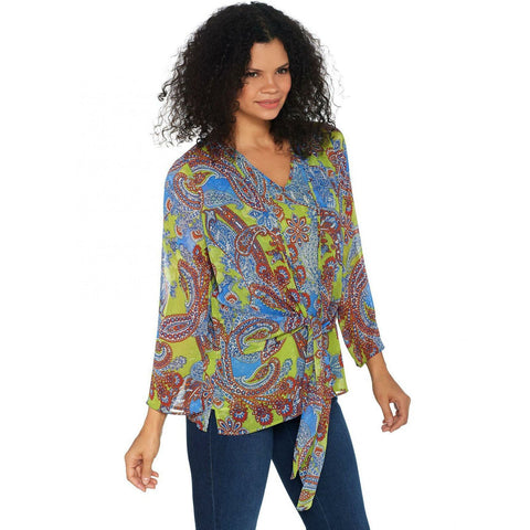 Belle by Kim Gravel Plus Paisley Tie Front Blouse And Tank Top Set
