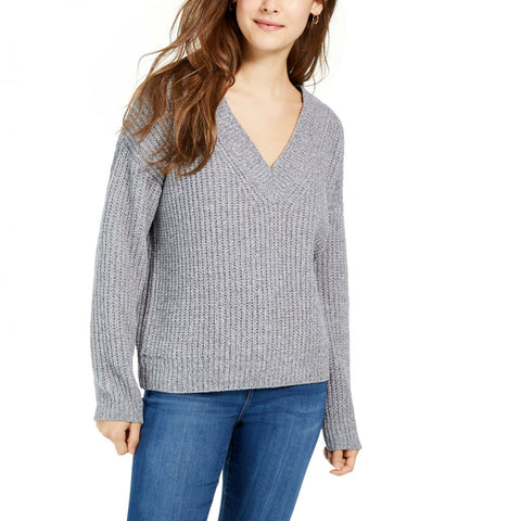 Hippie Rose Women's Junior Fit V-Neck Chenille Sweater