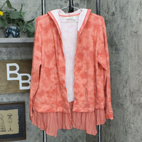 LOGO by Lori Goldstein Lounge French Terry Open Front Hoodie Coral XL