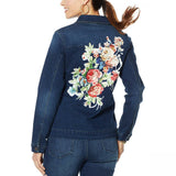 DG2 by Diane Gilman Women's Denim Jacket With Floral Satin Applique