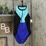 Aqua Green Women's Zip Up One Piece Swimsuit
