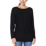Skinnygirl Plus Size Casey Boatneck Rib Knit Sweater Black 1X