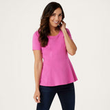 Isaac Mizrahi Live! Short-Sleeve Seamed Peplum Knit Top Tropical Rose Small