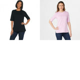 NWT Isaac Mizrahi Live! Essentials Womens Elbow Sleeve Crew Neck Top. A306543 XL