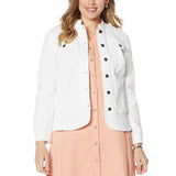 Nina Leonard Women's Stretch Denim Button Front Jean Jacket White Plus 2X