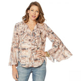 Curations Women's Bell Sleeve Printed Blouse with Cami