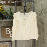 Universal Thread Women's Double Ruffle Long Sleeve Deep V-Neck Top