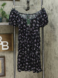 Wild Fable Women's Floral Puff Sleeve Round Neck Babydoll Dress Black Small