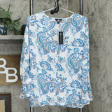 Curations Women's Long Sleeve Paisley Popover Blouse