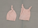 ZUZIFY LOT OF 2 Baby Handmade Sweater Knit Top Knot Beanie Hat Mauve Pink