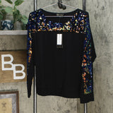 DG2 by Diane Gilman Women's Sequin Velour Yoke Dolman Sleeve Top