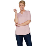 Denim & Co. Plus Size Elbow Sleeve Textured Knit Henley Top Mauve 2X