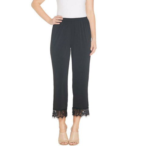 Joan Rivers Petite Pull On Cropped Pants With Lace Cuff Detail