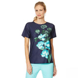 DG2 by Diane Gilman Women's Short Sleeve Printed T-Shirt Navy XL
