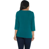 Denim & Co. Women's Jersey 3/4-Sleeve Top With Keyhole Neck Detail