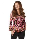 Dennis Basso Women's Plus Size Printed Caviar Crepe Top With Keyhole