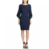 DKNY Women's Pleated Bell Sleeve Sheath Dress Navy 12