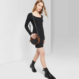 Wild Fable Women's Long Sleeve Scoop Neck Rib Knit Mini Dress