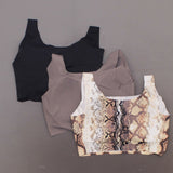 Rhonda Shear 3 Pack Body Bras With Removable Pads Mocha/ Snake/ Black 2X