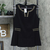 Dennis Basso Women's Luxe Crepe Sleeveless Peplum Top with Stud Detail