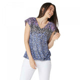 NWT Belle By Kim Gravel Womens Woven Abstract Print Top W/ Front Knot. A355041 M