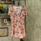 Xhilaration Women's Floral Short Sleeve Cinched Bottom Wrap Mini Dress