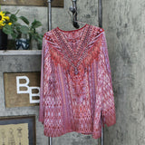 Belle by Kim Gravel Women's Printed Blouse With Beaded Tassels