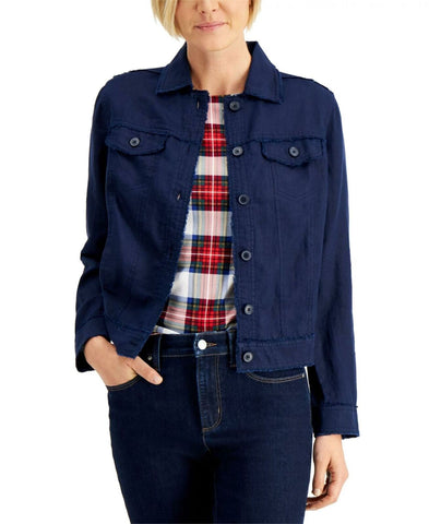 Charter Club Women's Linen Button Up Casual Jacket
