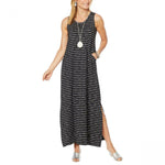 MarlaWynne Striped Sleeveless Knit Maxi Dress With Pockets Black Combo XS
