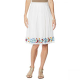 Antthony Mexicali Embroidered Floral Cotton Gauze Box Pleat Skirt White XL