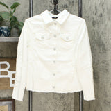 DG2 by Diane Gilman Women's Frayed Hem Denim Jacket Ivory XS