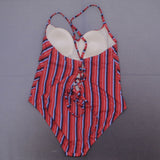 Kona Sol Women's Lace Up Back One Piece Swimsuit Multi Stripe XL