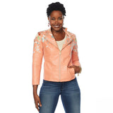 Colleen Lopez Women's Embroidered Faux Leather Jacket