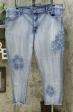 DG2 by Diane Gilman Plus Size Sorbet Floral Applique Ankle Jeans Midtone 24W