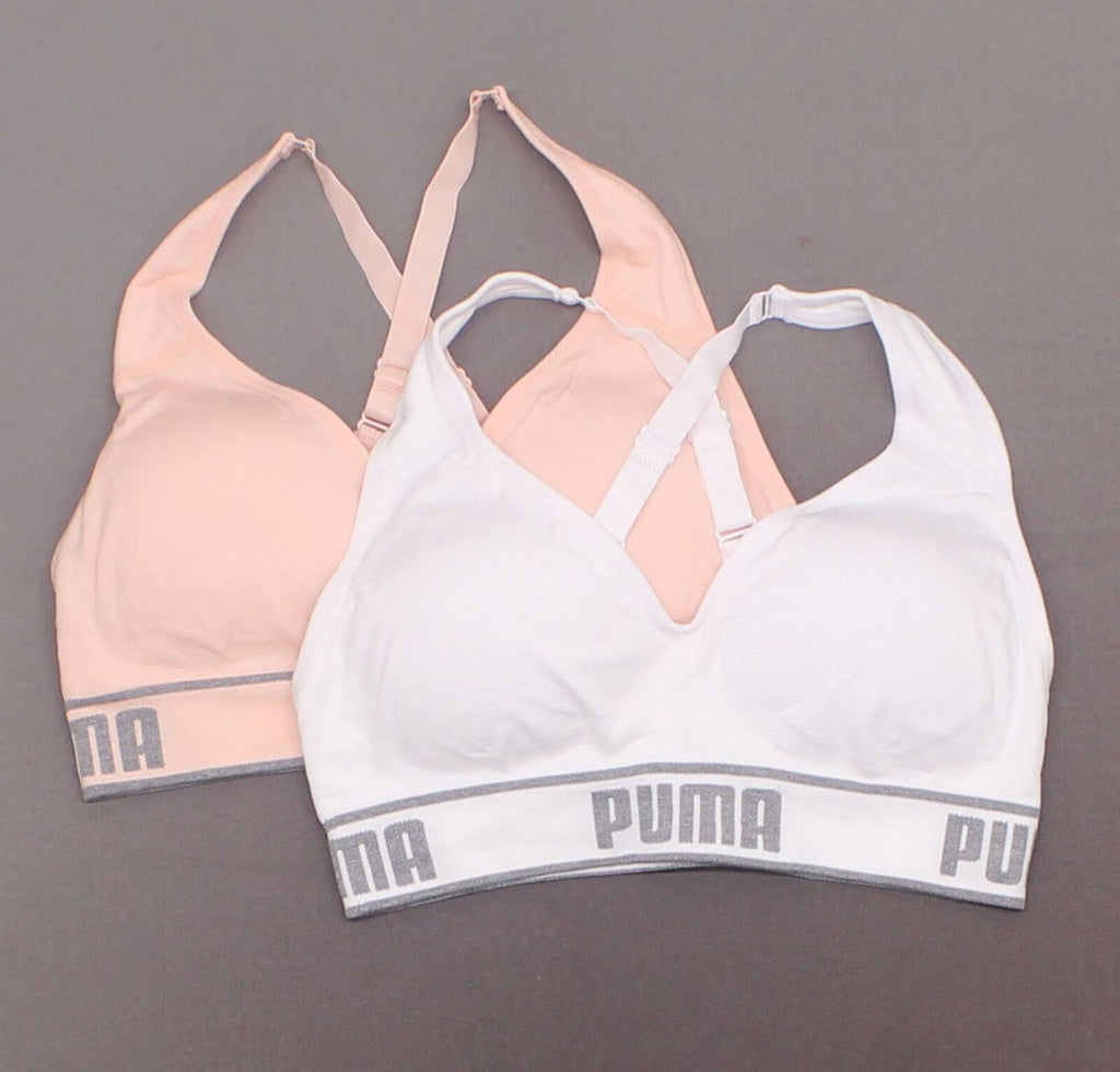 Puma 2 Pack Medium Impact Seamless Sports Bras Pink White Small