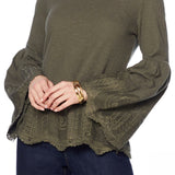 MOTTO Women's Plus Size Crochet Lace Bell Sleeve Top