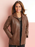 Tudor Court Women's Zip Front Leather Jacket Brown XL