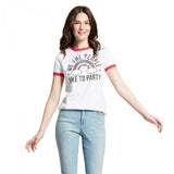 Modern Lux Women's We Like To Party Ringer Graphic T-Shirt