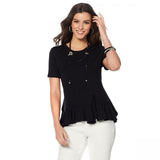 DG2 by Diane Gilman Women's Asymmetric Ruffle Hem Top Black Small