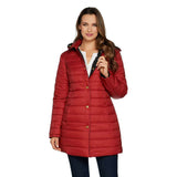 Susan Graver Women's Reversible Snap Front Coat with Removable Hood Black/ Red M